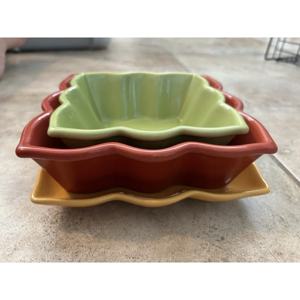 Chantal Talavera Collection Nesting Bowls 3 Pc Red Green Orange Ceramic Bakeware